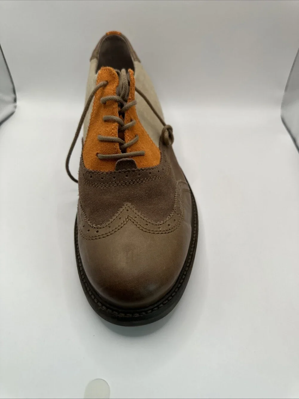 John Fluevog Welles Men's Dress Shoes Sz 12 Orange & Brown *Discontinued Style*